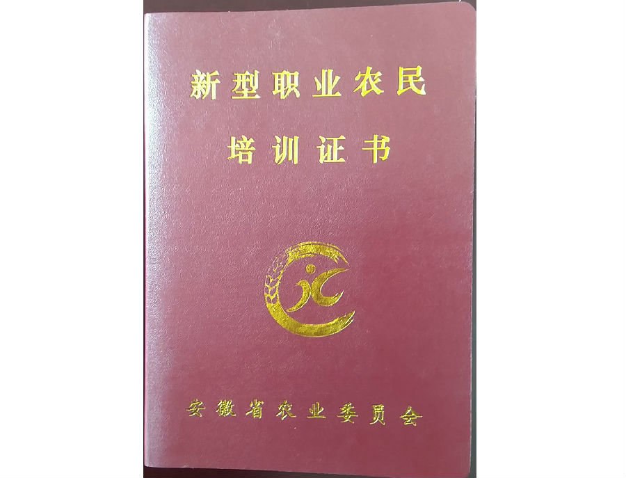 新型職業農民培訓證書